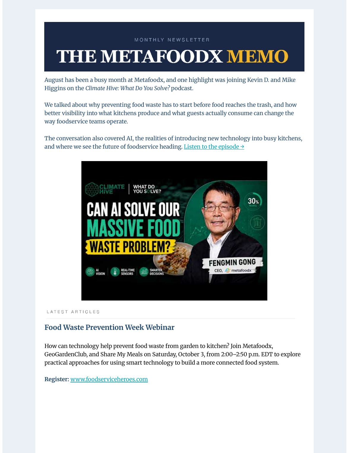 The Metafoodx Memo August newsletter